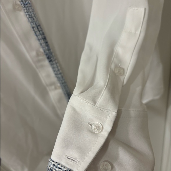 NWT-CALVIN KLEIN Women's Tweed-Trim Button Down Shirt - Picture 4 of 9
